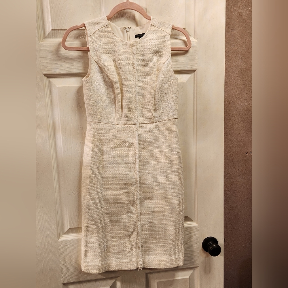 PETITE Ann Taylor Dress! Size 00P!  Fringe Detail. White Party Ready!